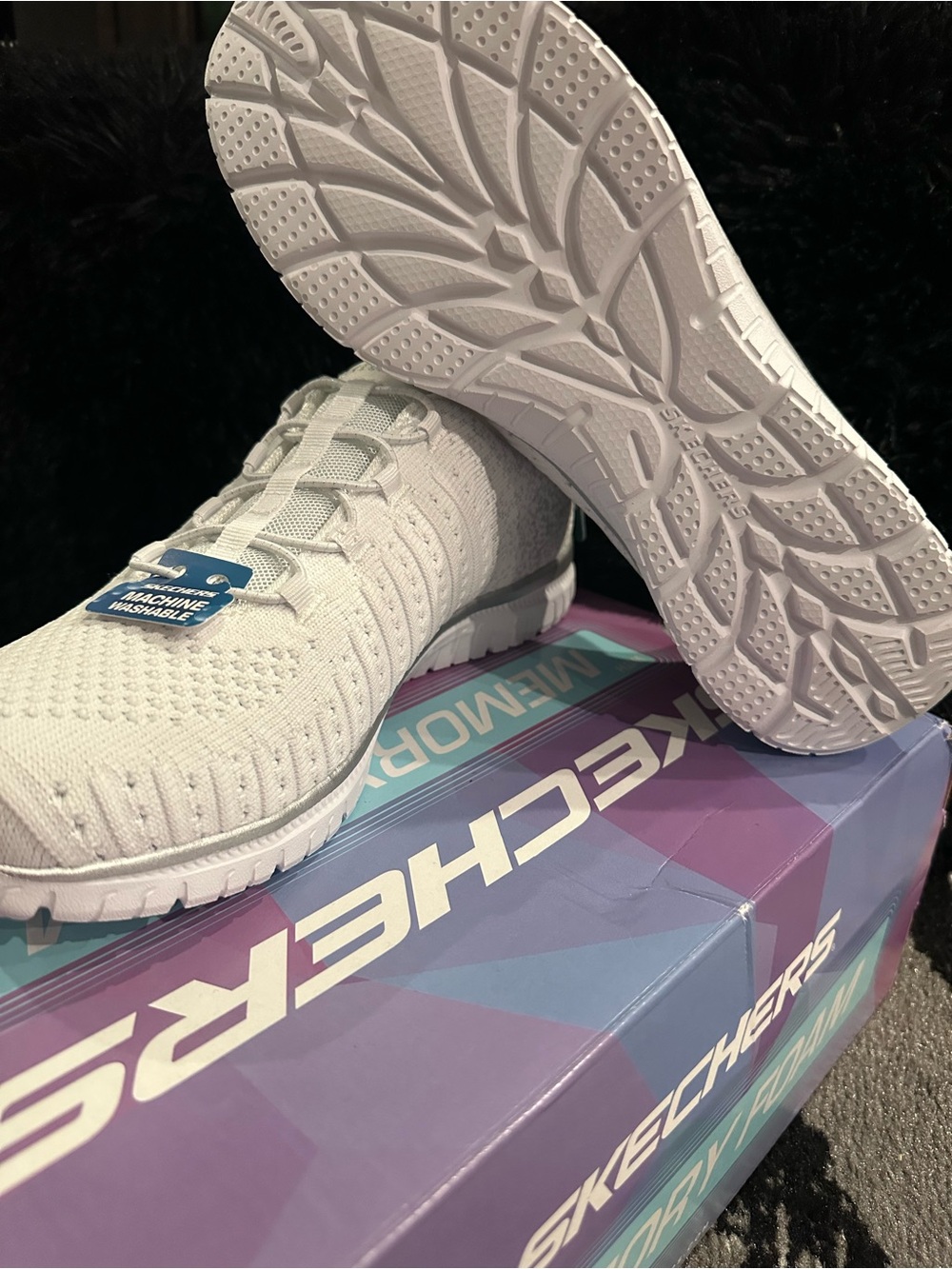 Skechers Women's Light Gray Knit Slip-On Sneakers - Picture 3 of 4